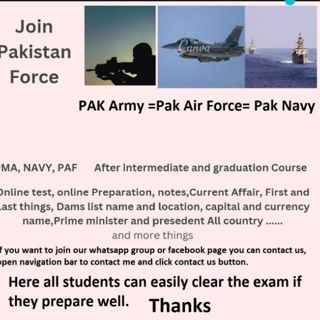 Join PMA, PAF, NAVY,PPSC,PMS,CSS, Police,GK about World ,Islamiyat,Verbal,Nonverbal, Test Preparation WhatsApp Channel